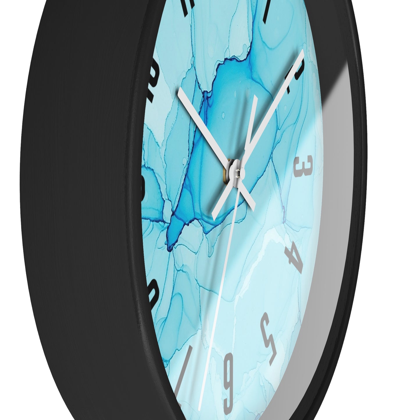 Blue Marble Wall Clock — Abstract Aqua Alcohol Ink Home Decor Clock