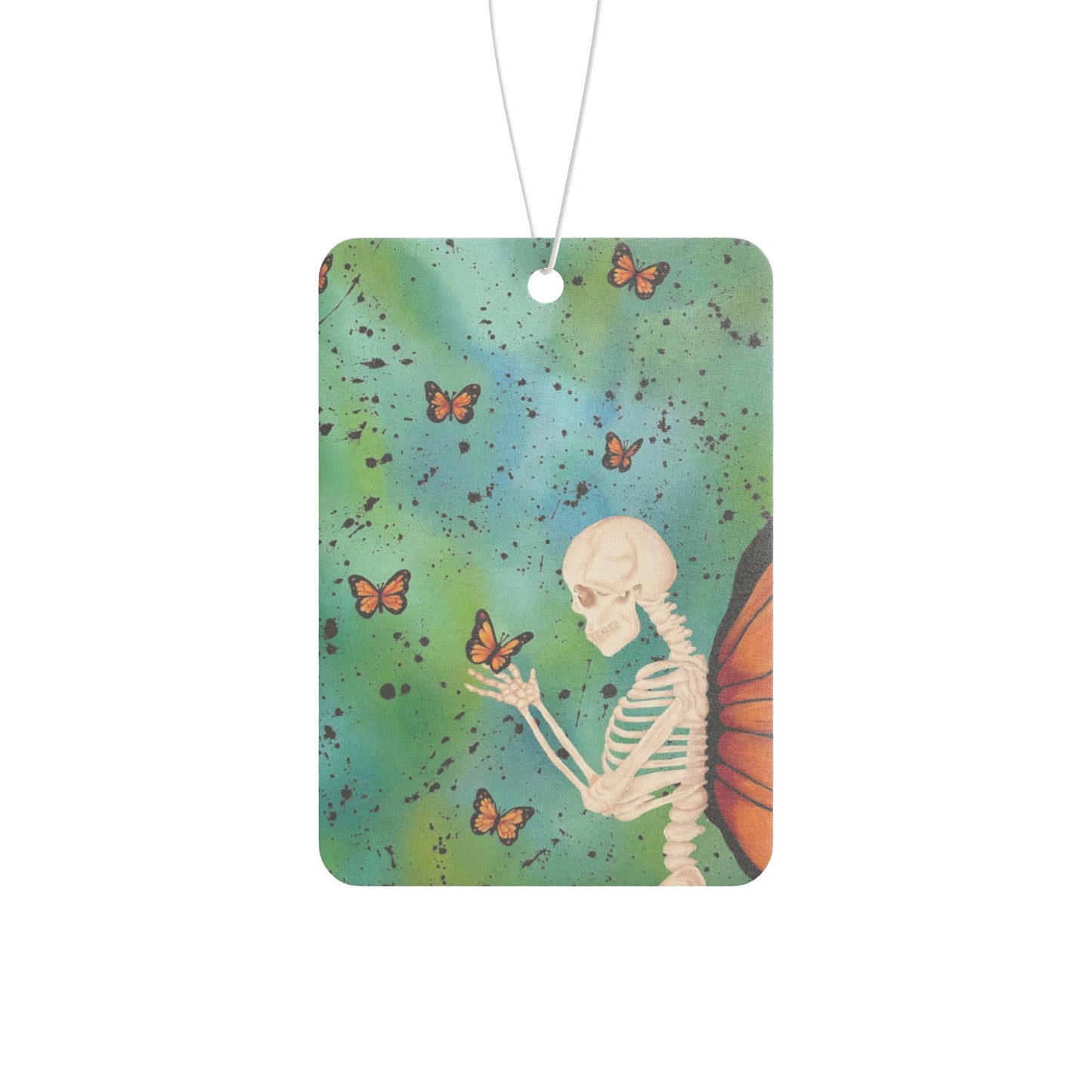 Skeleton & Monarch Car Air Freshener — Butterfly Wings Aromatic Hanging Decor