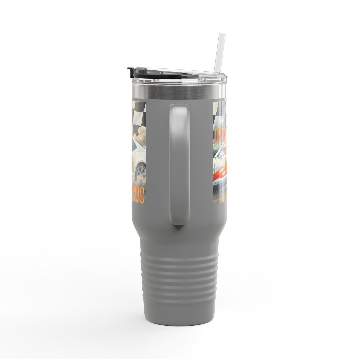 40oz Insulated Travel Mug — Vintage Race Car on Checkered Flag