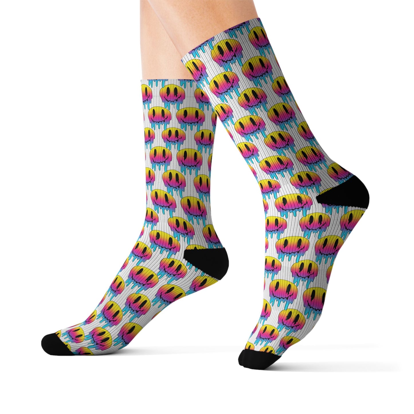 Rainbow Smile Socks — Colorful Happy Face Sublimation Crew Socks