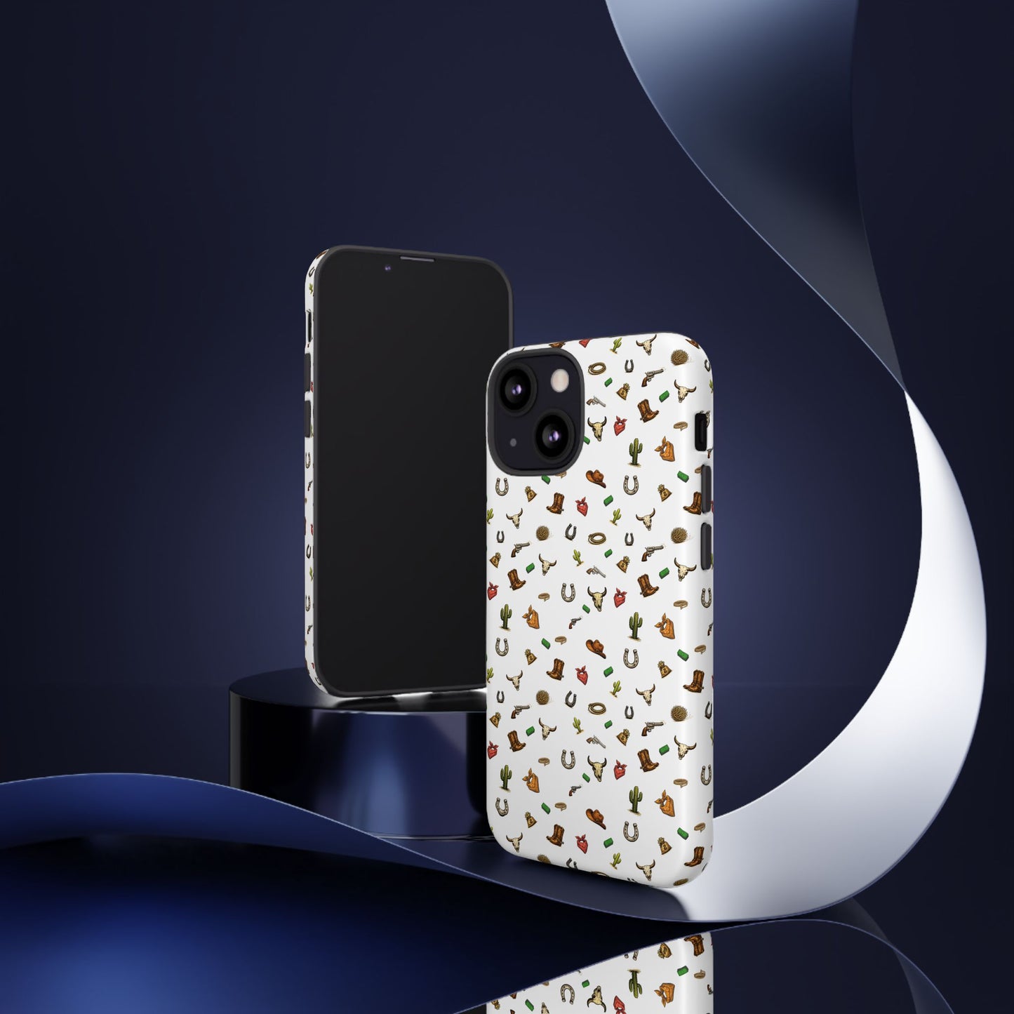 Western Cowboy Pattern Phone Case — Rodeo Hat, Horseshoe & Cactus Tough Case