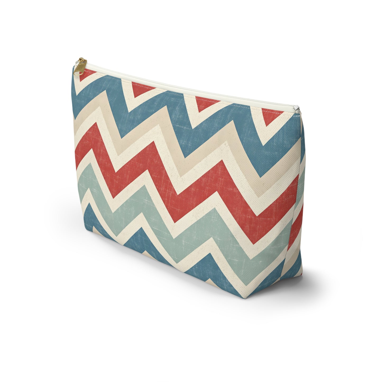 Chevron Accessory Pouch (T-Bottom) – Vintage Red, Blue & Cream Cosmetic Bag