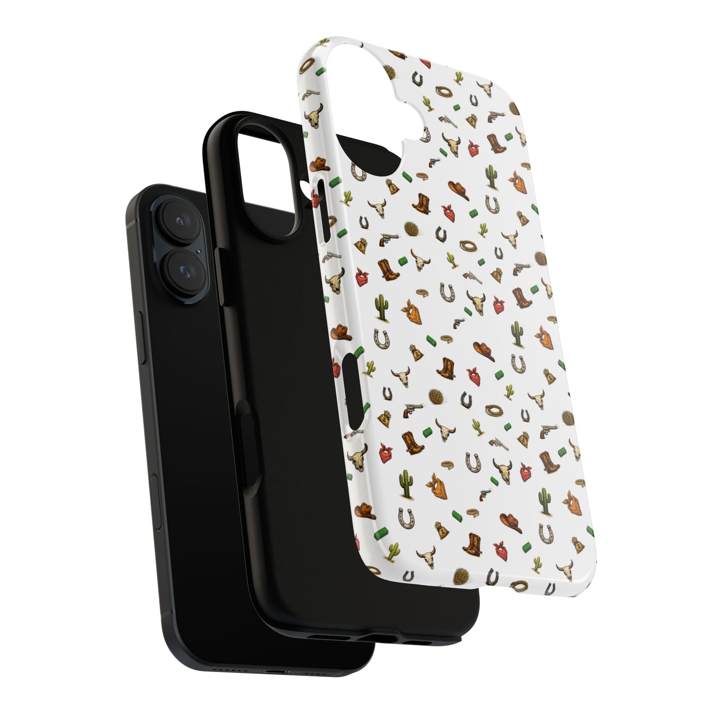 Western Cowboy Pattern Phone Case — Rodeo Hat, Horseshoe & Cactus Tough Case