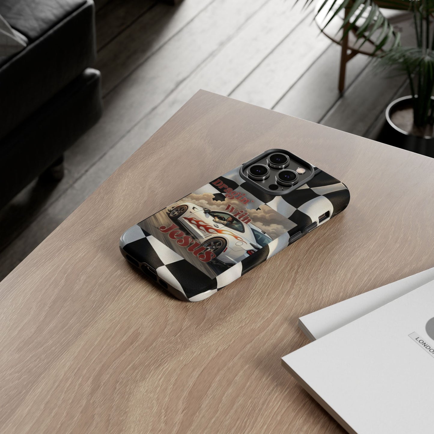 Phone Case — 'Dragin' With Jesus' Racing Checkered Design - iPhone