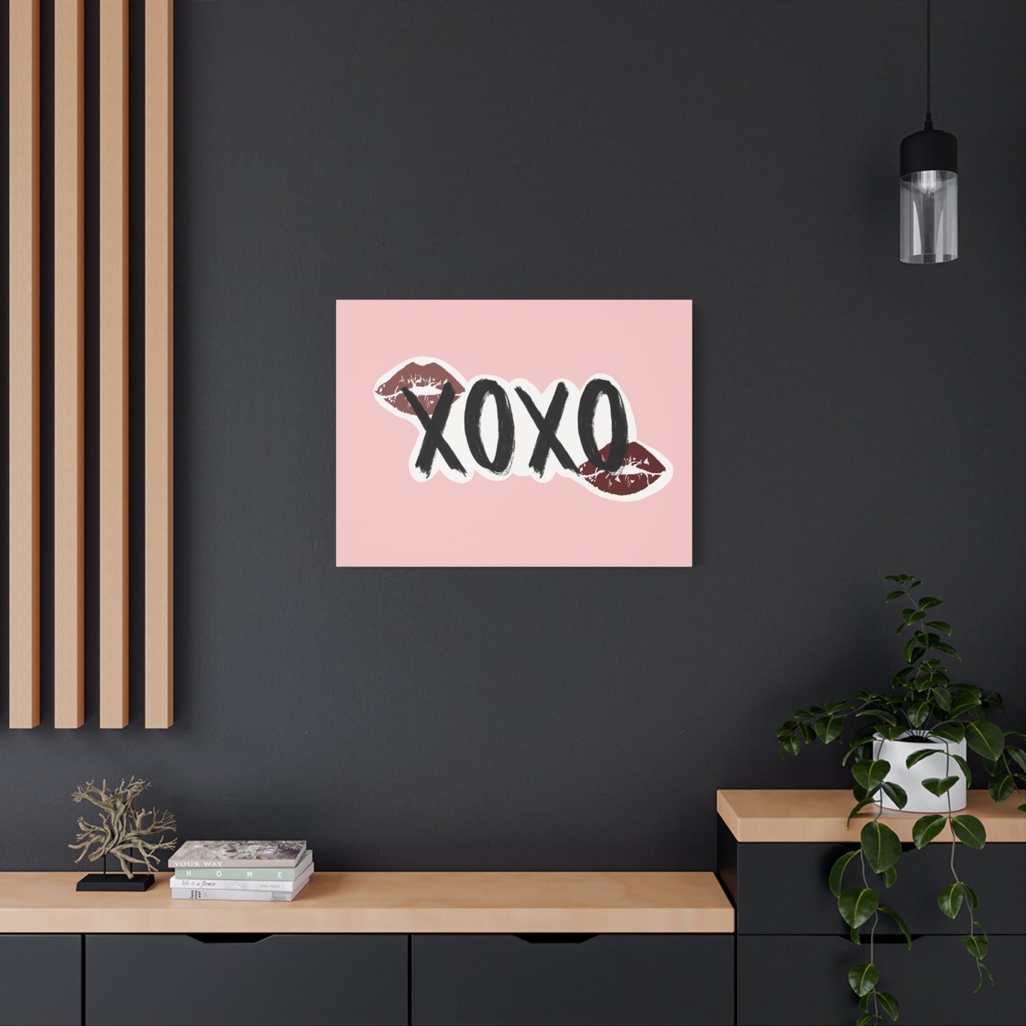 XOXO Kiss Wall Canvas — Pink Romantic Home Décor for Valentine’s Day