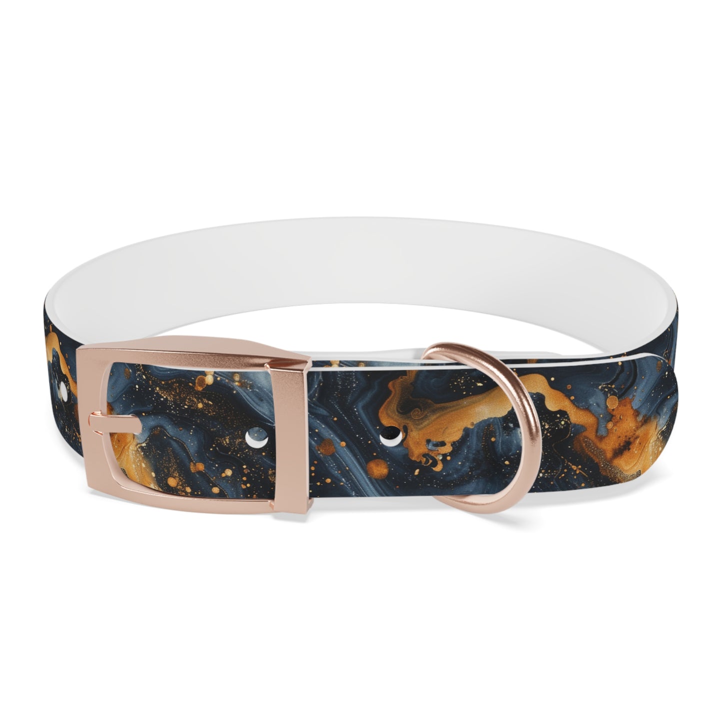 Celestial Marbled Dog Collar — Black & Gold Abstract Galaxy Pattern