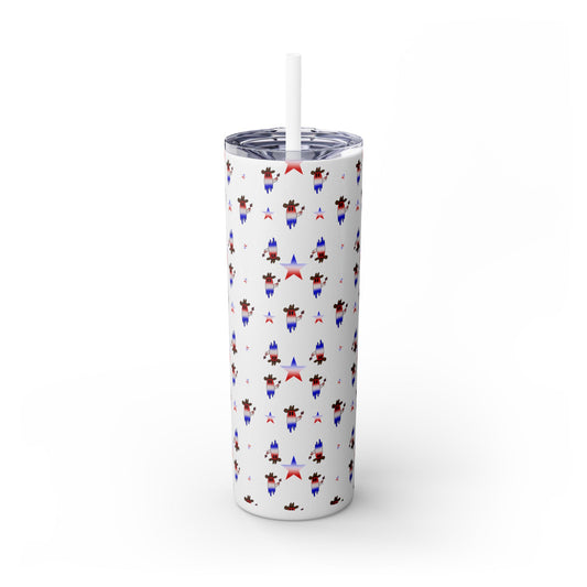 Patriotic Ghost Skinny Tumbler 20oz — Fourth of July Red White Blue Straw Cup