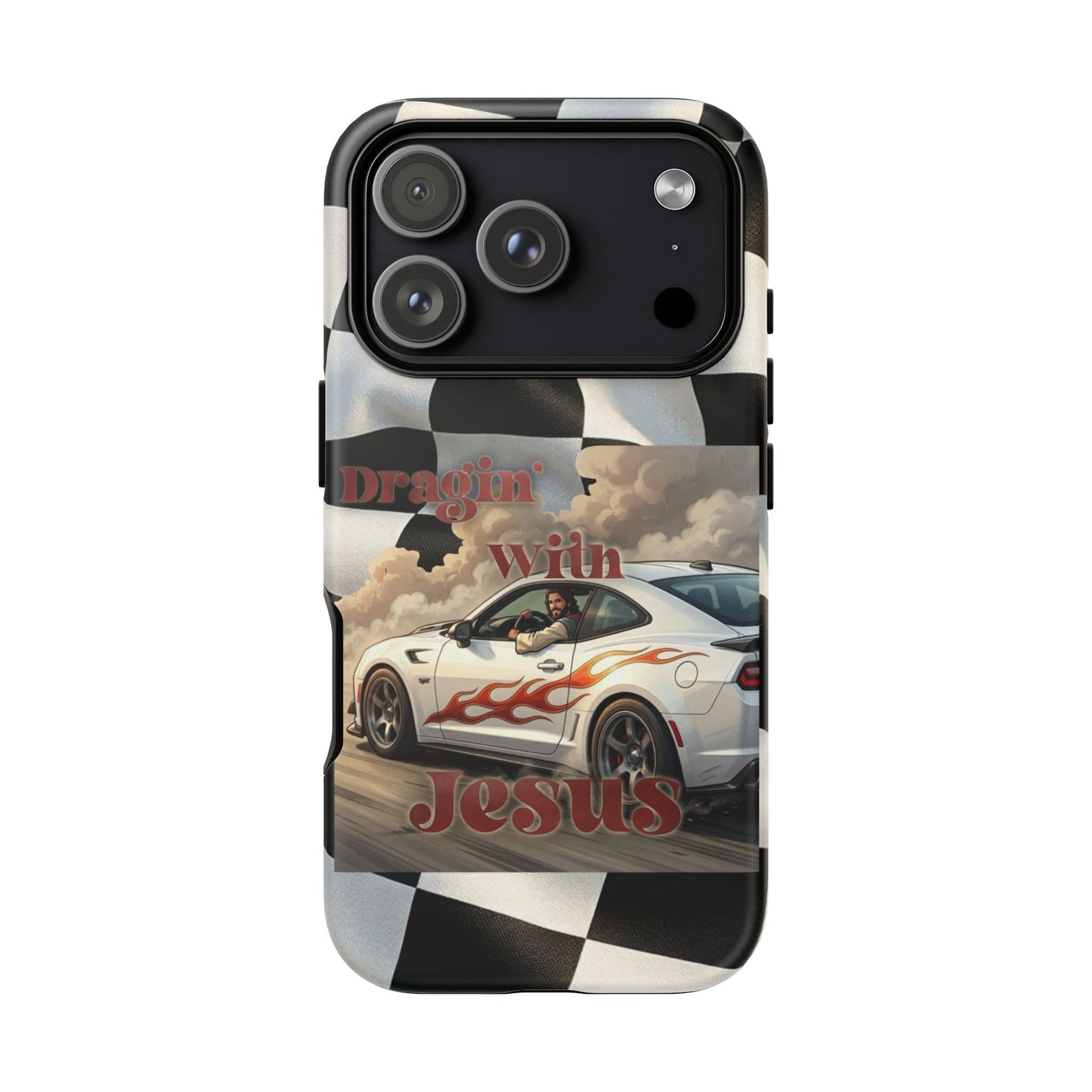 Phone Case — 'Dragin' With Jesus' Racing Checkered Design - iPhone