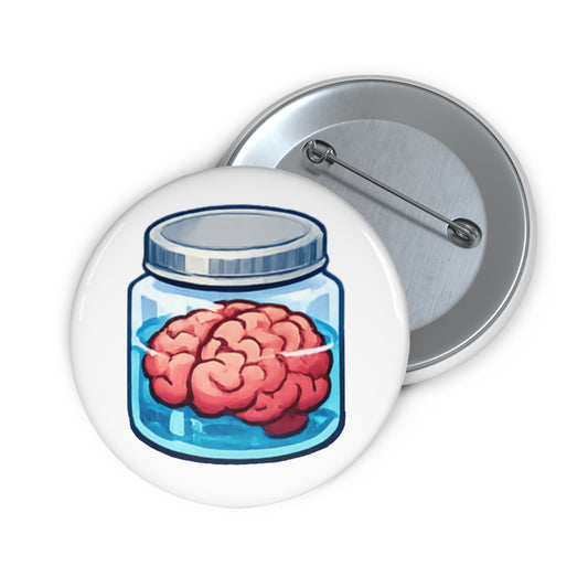 Brain in a Jar Pin Button — Quirky Scientist Enamel Lapel Badge