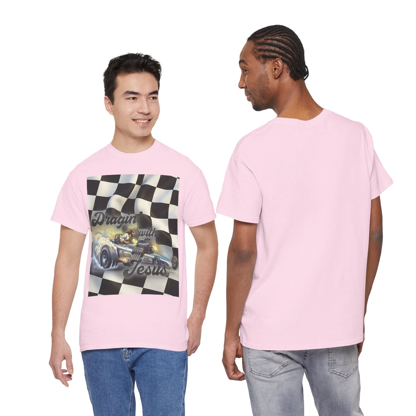 Racing Faith Tee – "Draggin' for Jesus" Checkered Flag Racing T-Shirt