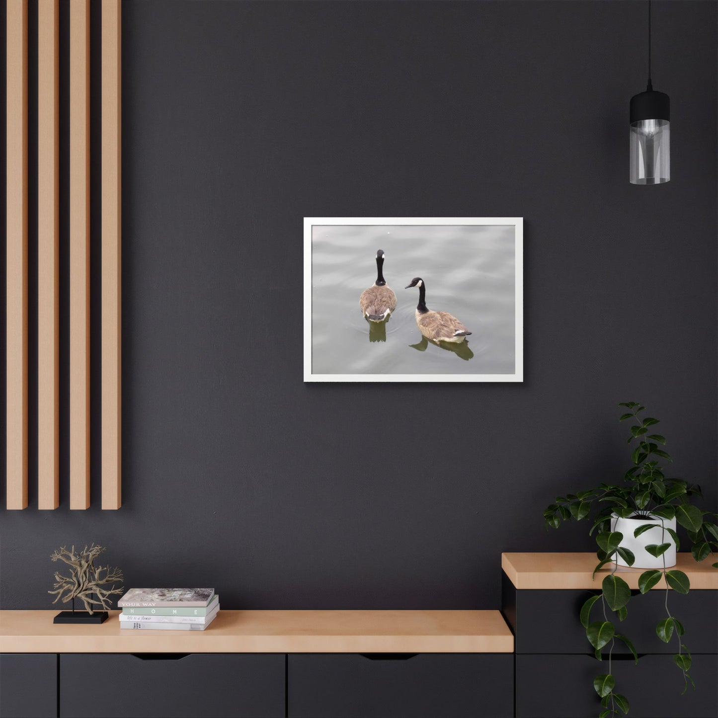 Canada Geese Wall Art Framed Photo Print — Serene Lake Nature Poster