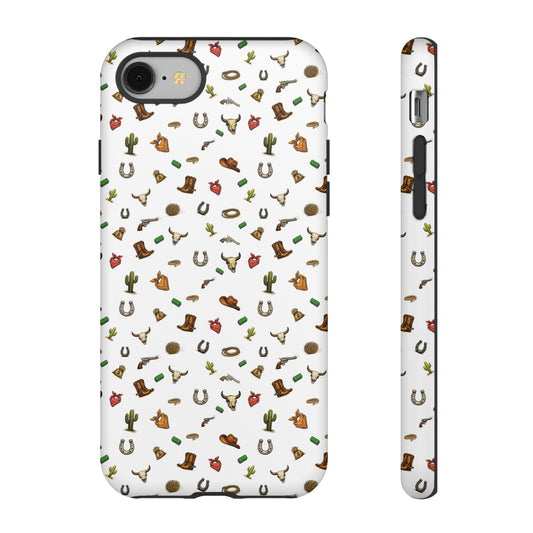 Western Cowboy Pattern Phone Case — Rodeo Hat, Horseshoe & Cactus Tough Case