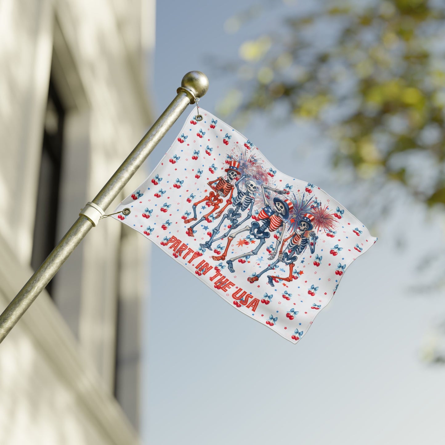 Party in the USA Skeletons Double-Sided Flag — 4th of July Patriotic Decor