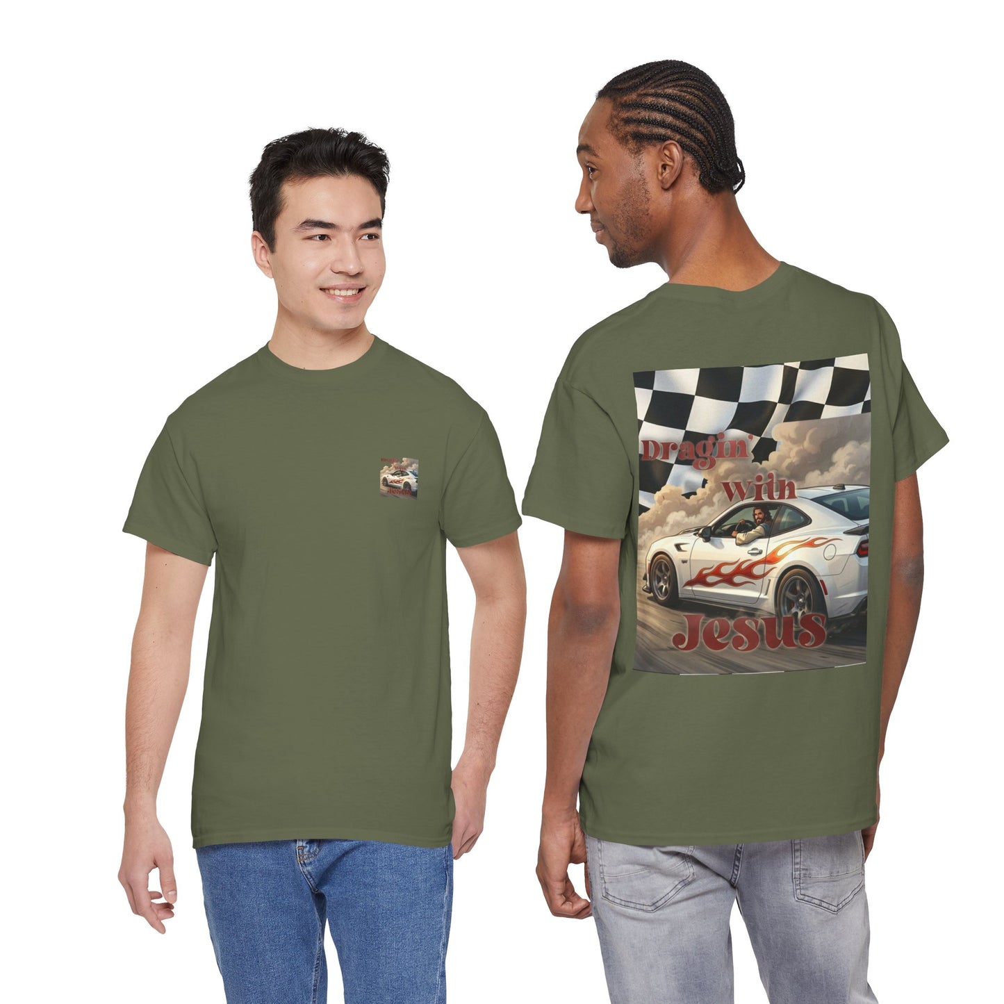 T-Shirt — "Dragin' With Jesus" Retro Racing Graphic Tee