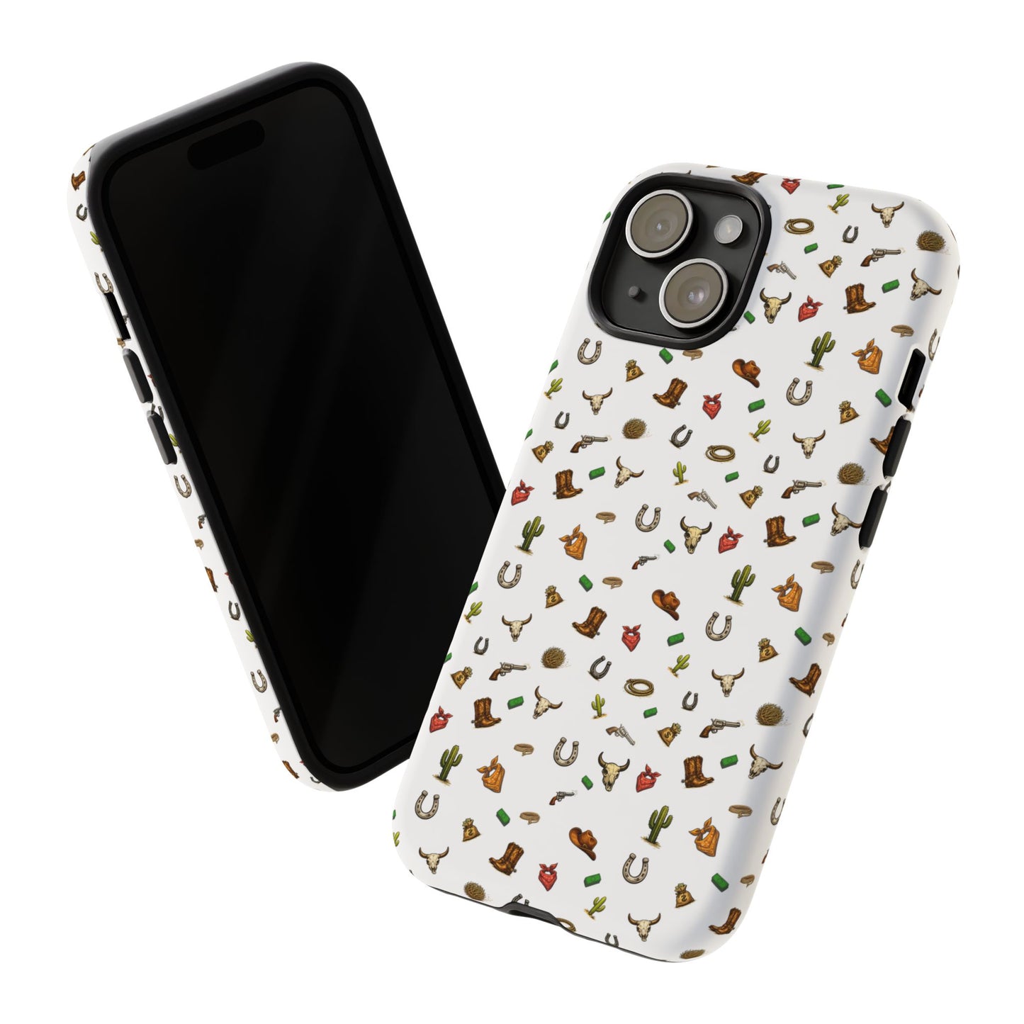 Western Cowboy Pattern Phone Case — Rodeo Hat, Horseshoe & Cactus Tough Case