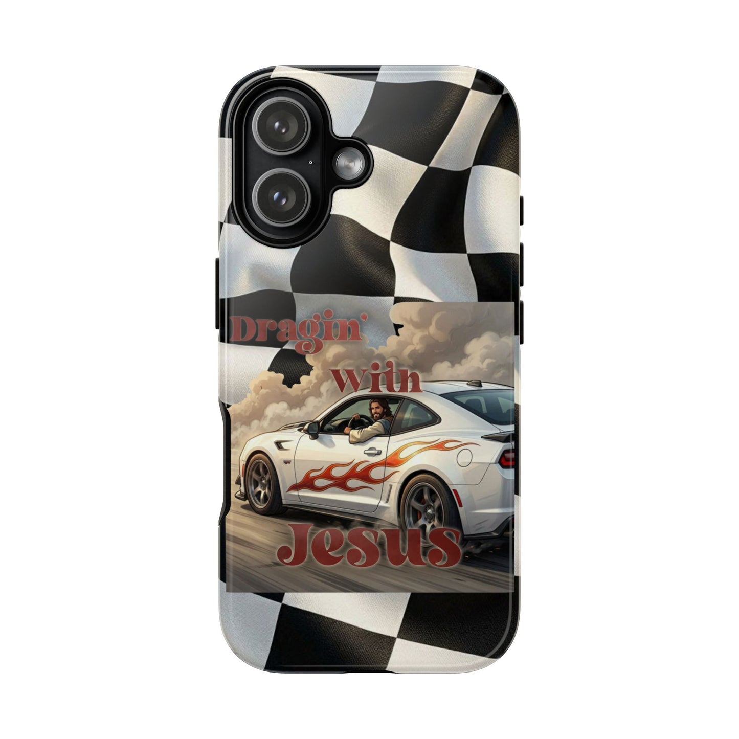 Phone Case — 'Dragin' With Jesus' Racing Checkered Design - iPhone