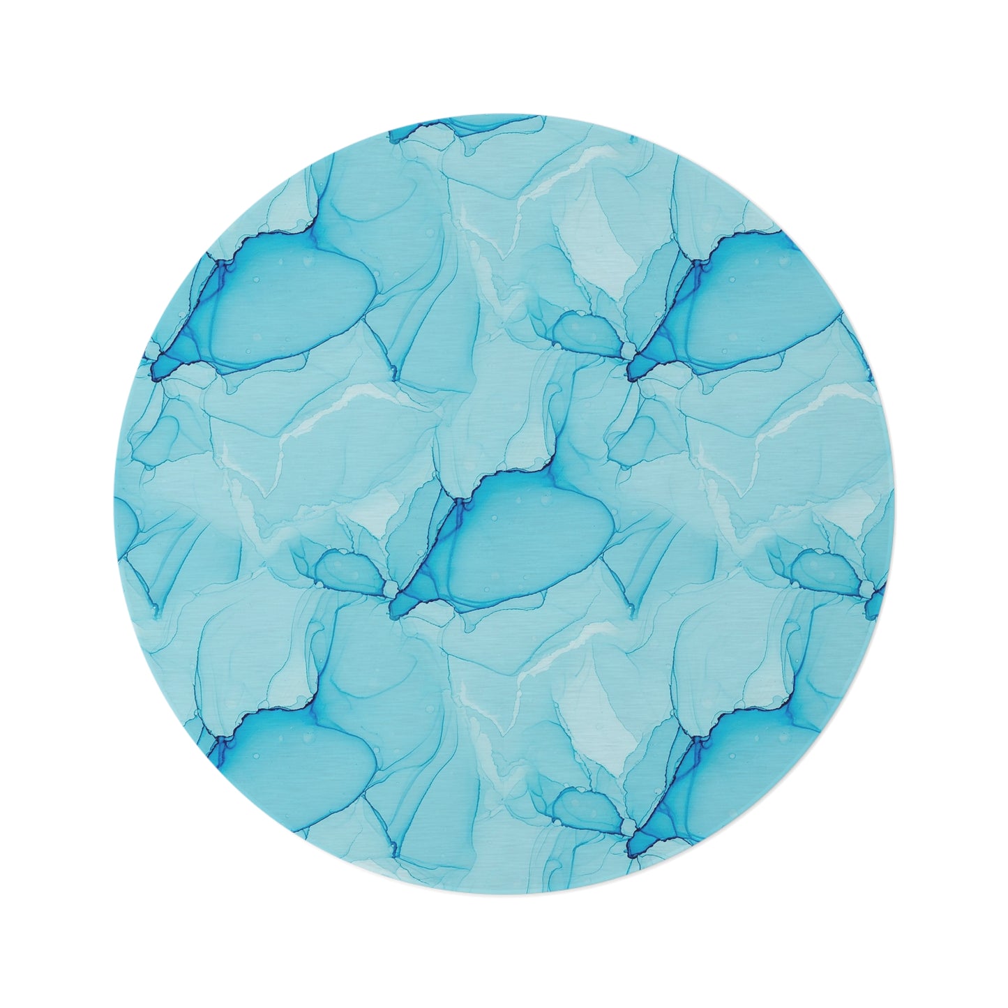 Blue Ink Abstract Round Rug — Coastal Watercolor Floor Mat