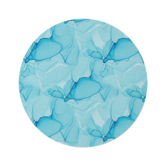 Blue Ink Abstract Round Rug — Coastal Watercolor Floor Mat