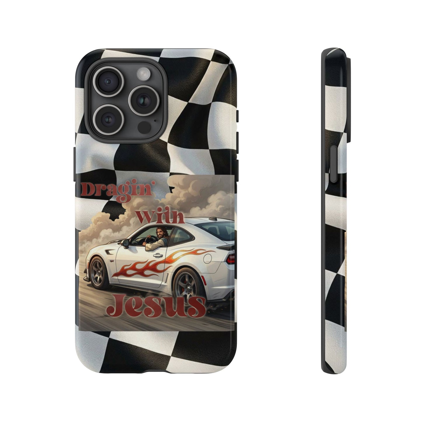 Phone Case — 'Dragin' With Jesus' Racing Checkered Design - iPhone
