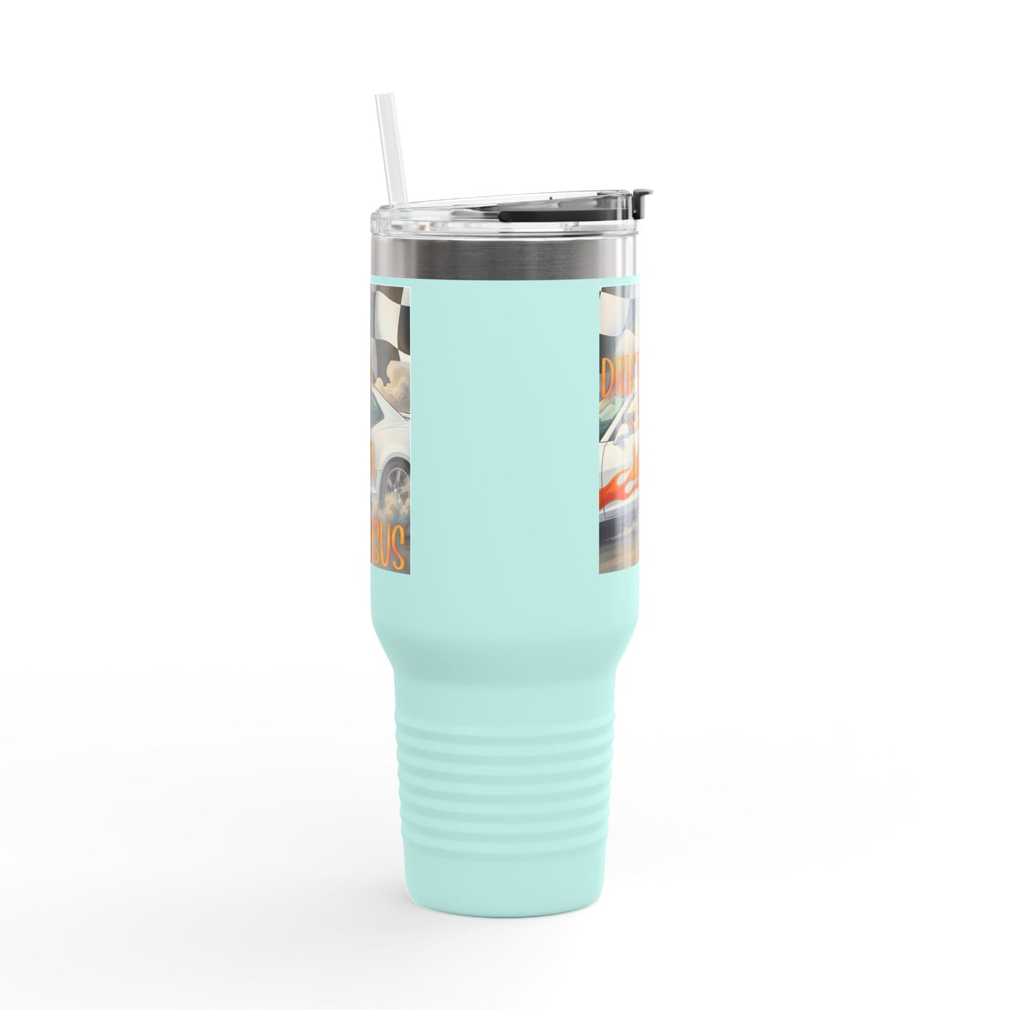 40oz Insulated Travel Mug — Vintage Race Car on Checkered Flag