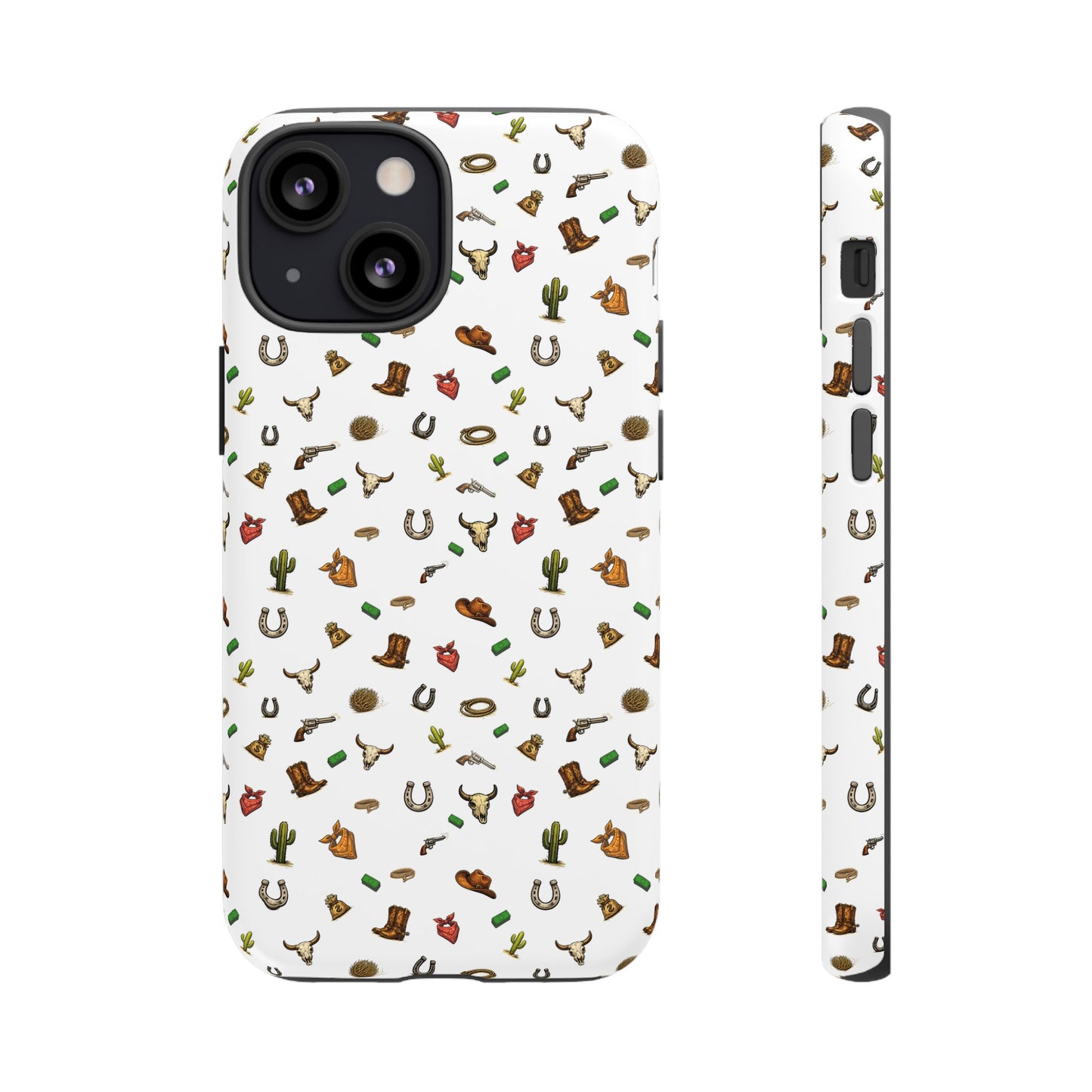 Western Cowboy Pattern Phone Case — Rodeo Hat, Horseshoe & Cactus Tough Case