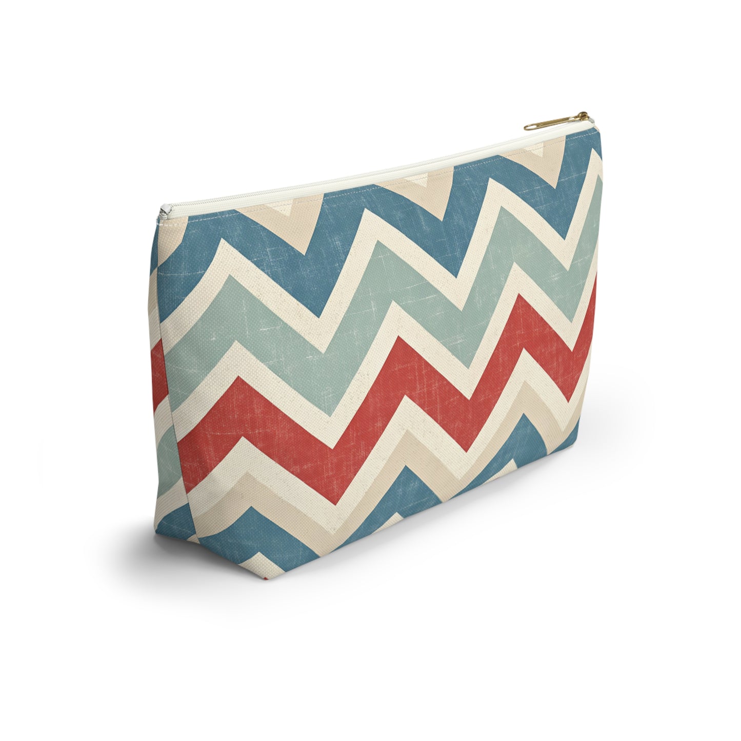 Chevron Accessory Pouch (T-Bottom) – Vintage Red, Blue & Cream Cosmetic Bag