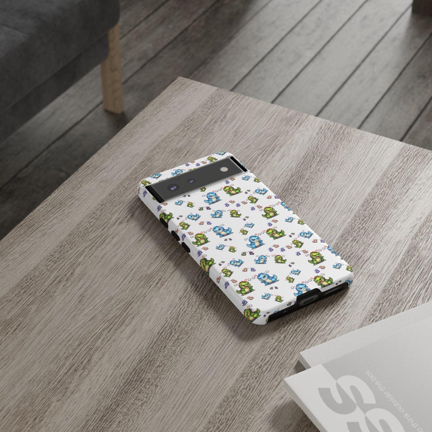 Cute Dino Pattern Phone Case — Playful Cartoon Dinosaur Tough Phone Cover