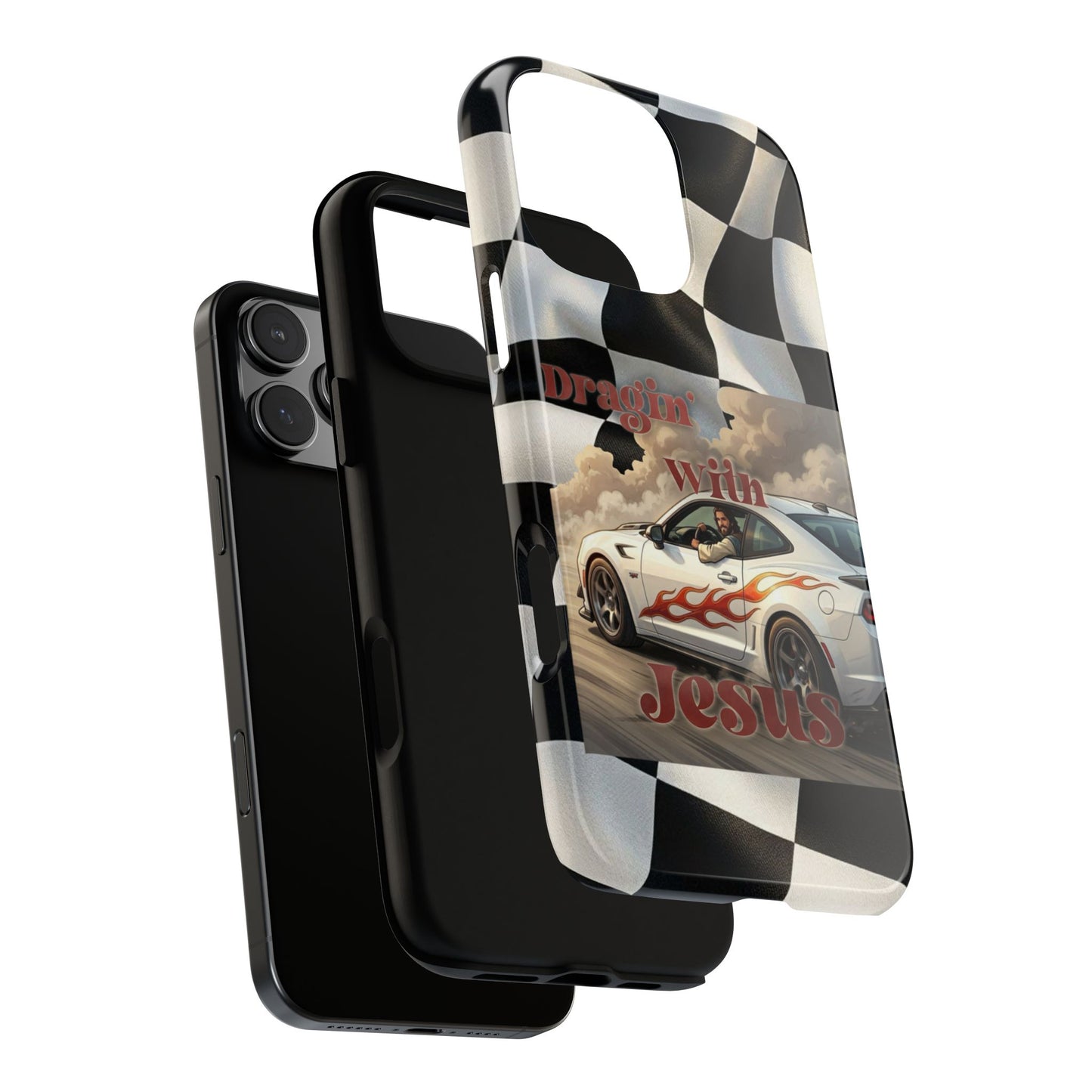 Phone Case — 'Dragin' With Jesus' Racing Checkered Design - iPhone