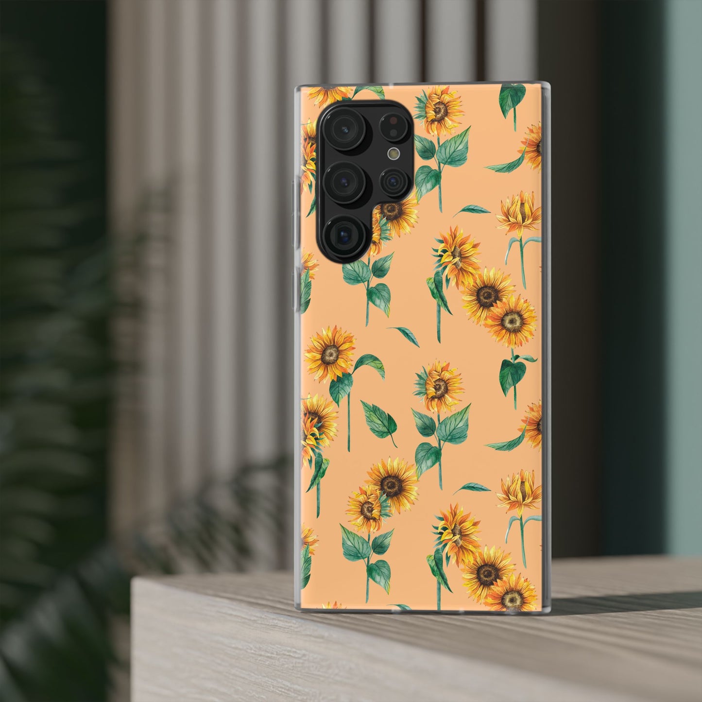 Sunflower Pattern Phone Case — Floral Peach Slim Flexi Case