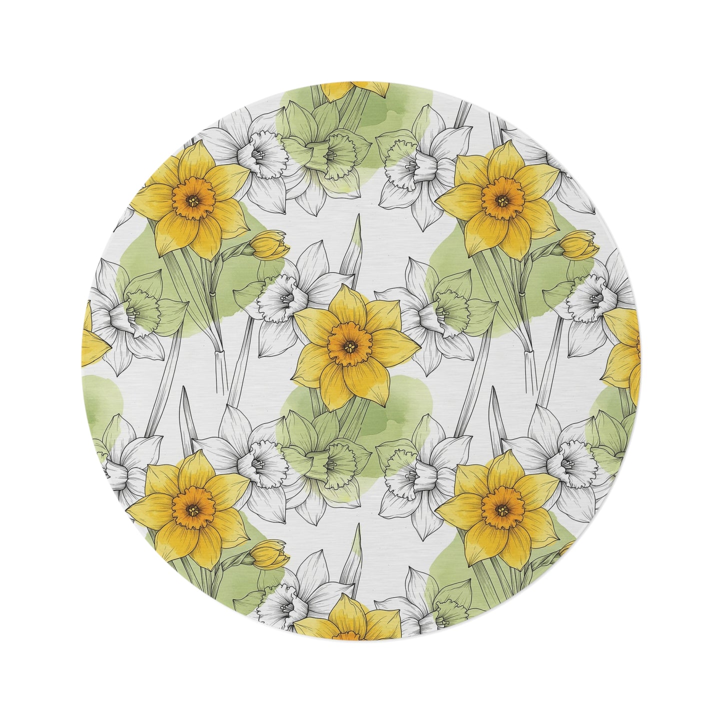 Daffodil Bloom Round Rug — Spring Floral Accent Mat