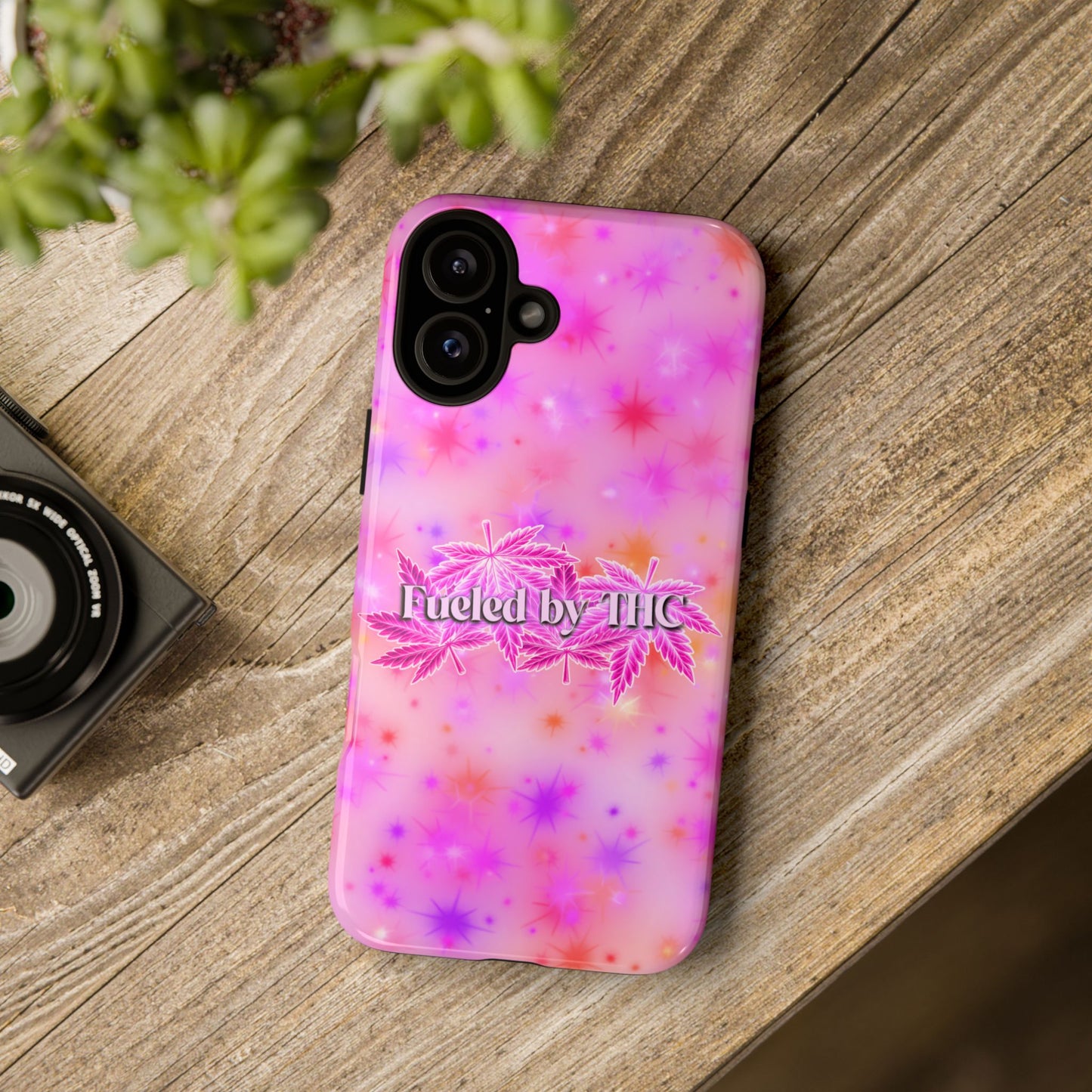 Fueled by THC Phone Case — Pink Cannabis Leaf Protective Case
