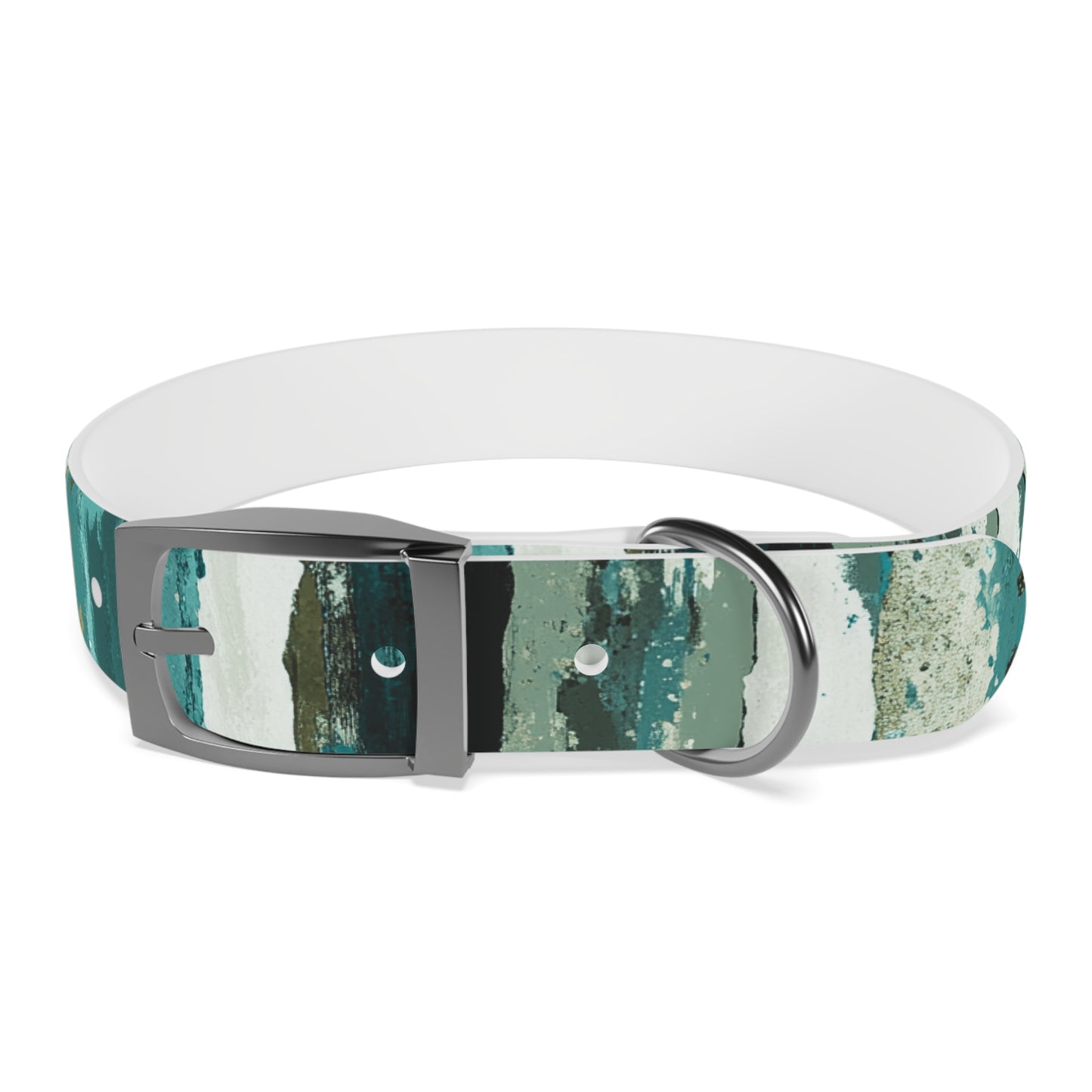 Teal Striped Abstract Dog Collar — Watercolor Brushstroke Pattern