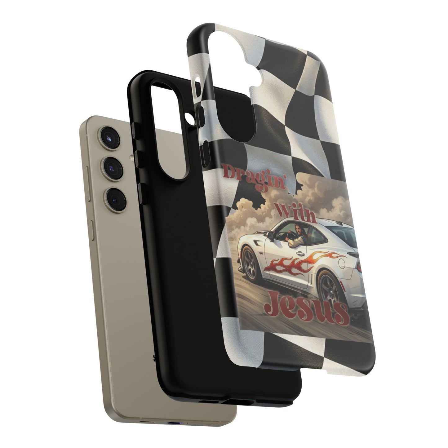 Phone Case — "Dragin' With Jesus" Racing Checkered flag - Samsung / Google phones