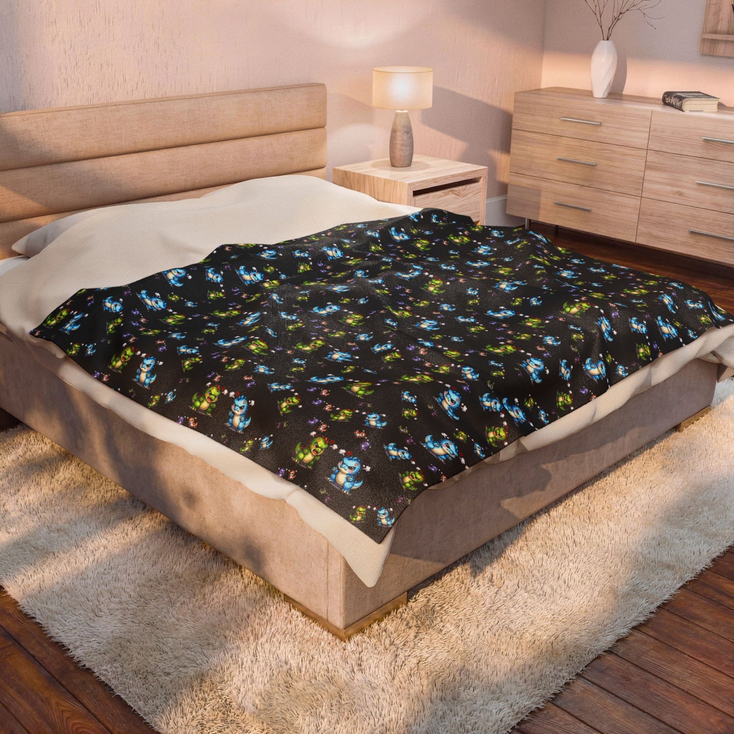 Plush Blanket — Cute Dino Pattern Velveteen Throw