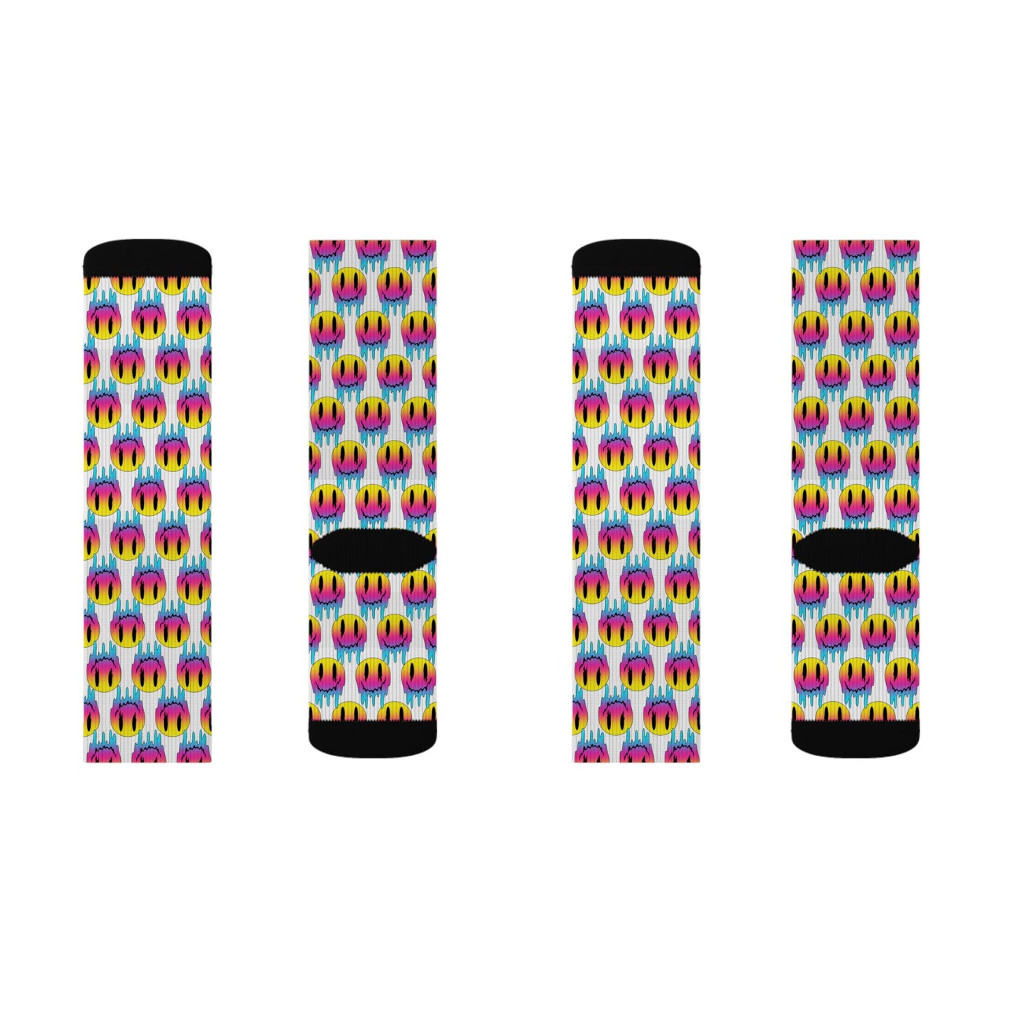 Rainbow Smile Socks — Colorful Happy Face Sublimation Crew Socks