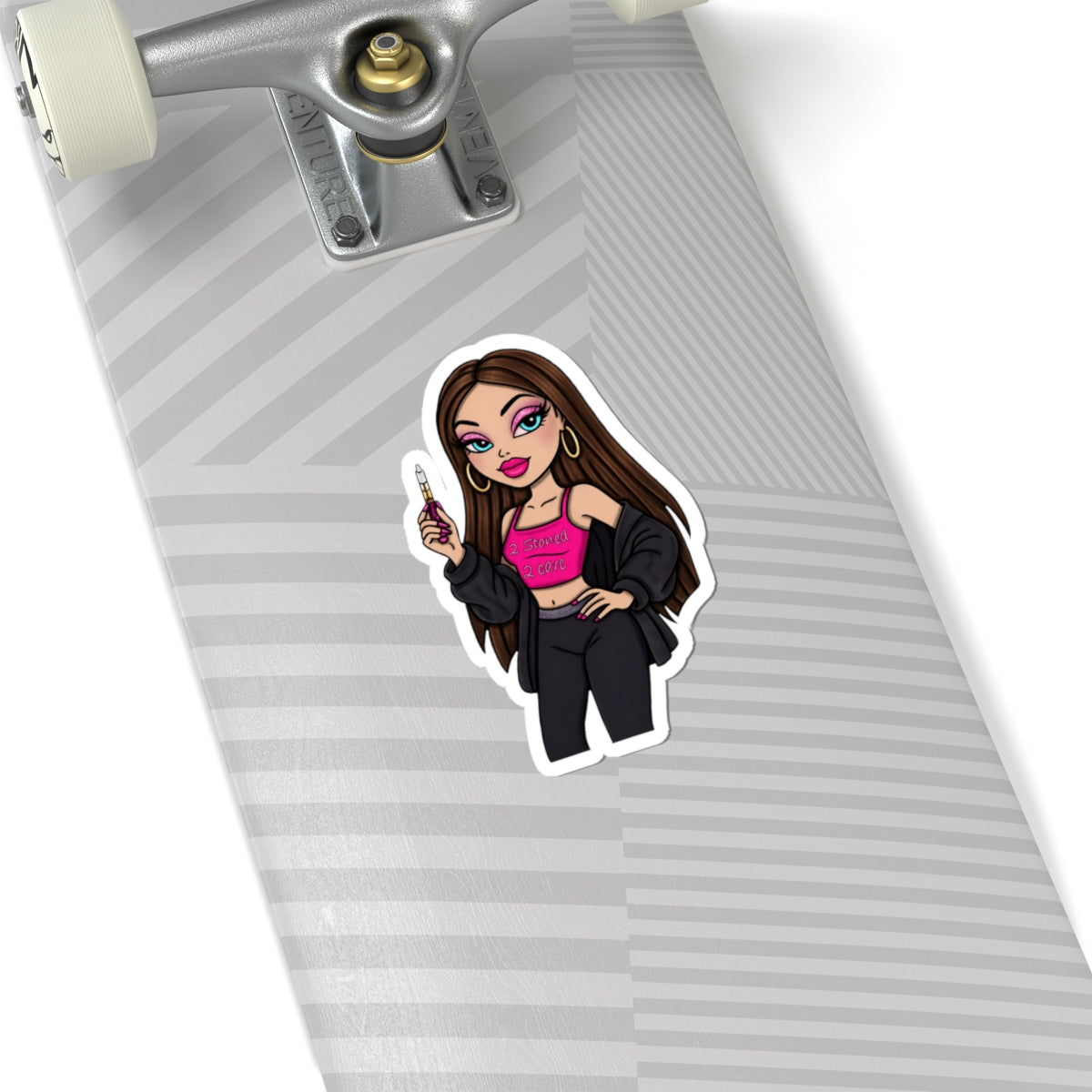 Chic Vaper Girl Kiss-Cut Sticker — Pink Crop Top Laptop Decal