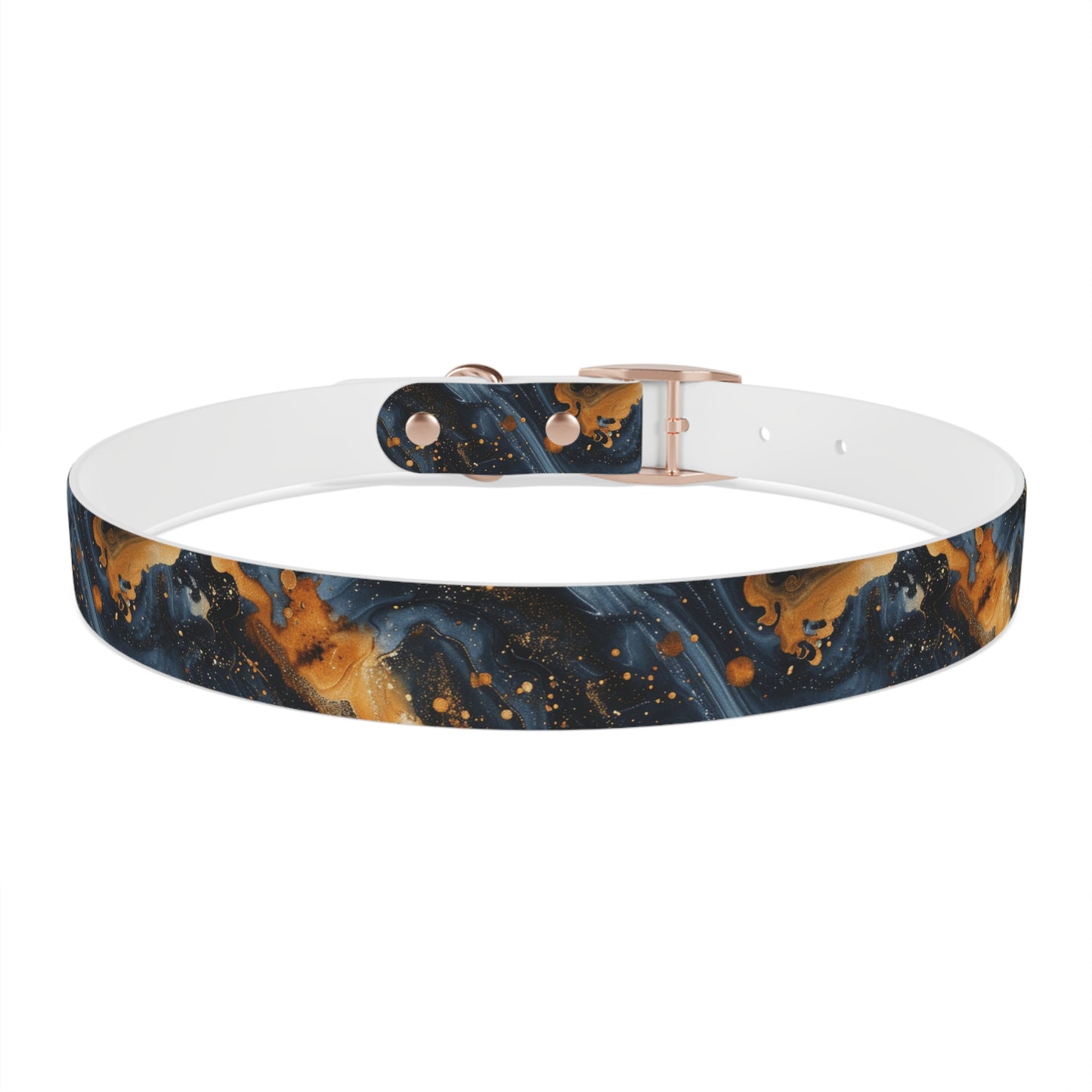 Celestial Marbled Dog Collar — Black & Gold Abstract Galaxy Pattern