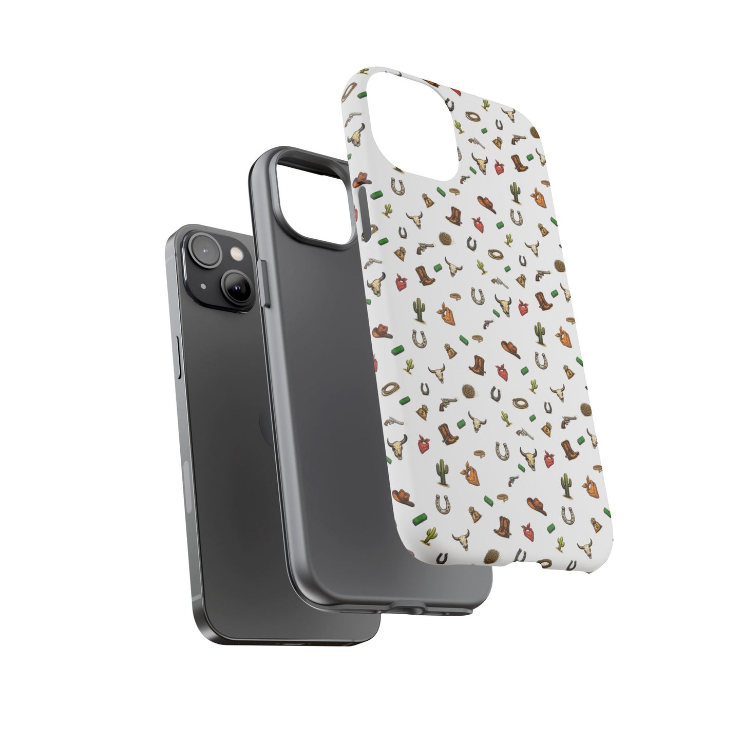 Western Cowboy Pattern Phone Case — Rodeo Hat, Horseshoe & Cactus Tough Case