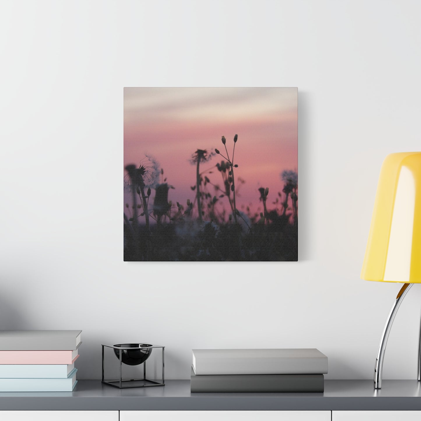 Canvas Wall Art - Silhouetted Wildflowers at Pink Sunset