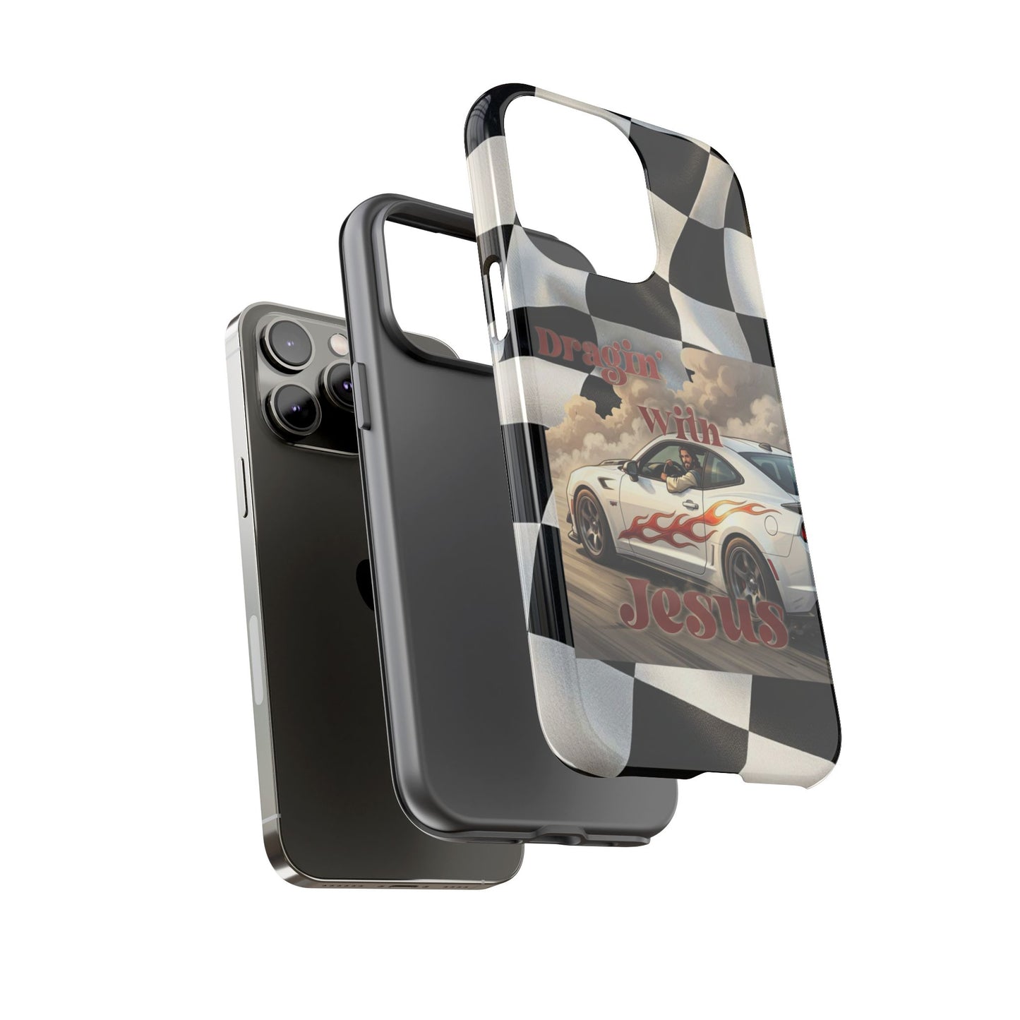Phone Case — 'Dragin' With Jesus' Racing Checkered Design - iPhone