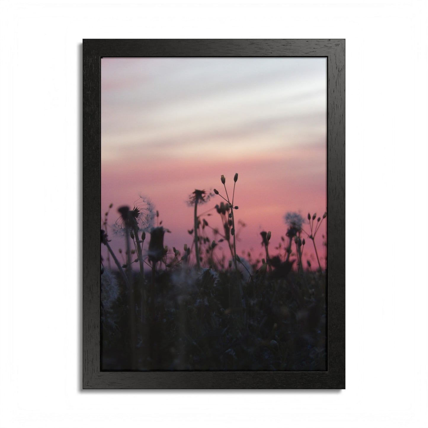 Sunset Meadow Framed Poster — Pink Sky Wildflower Wall Art
