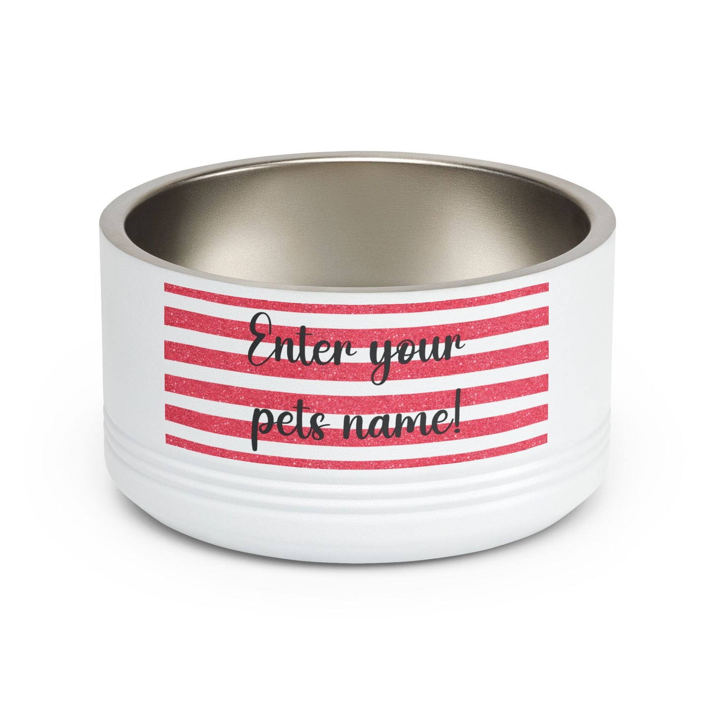 Personalized Pet Bowl - 18oz Red Striped Custom Name Dog & Cat Bowl
