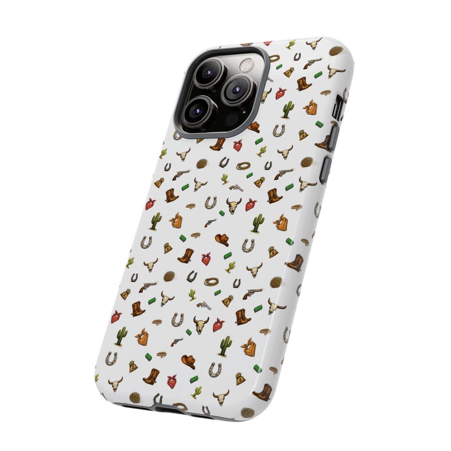 Western Cowboy Pattern Phone Case — Rodeo Hat, Horseshoe & Cactus Tough Case