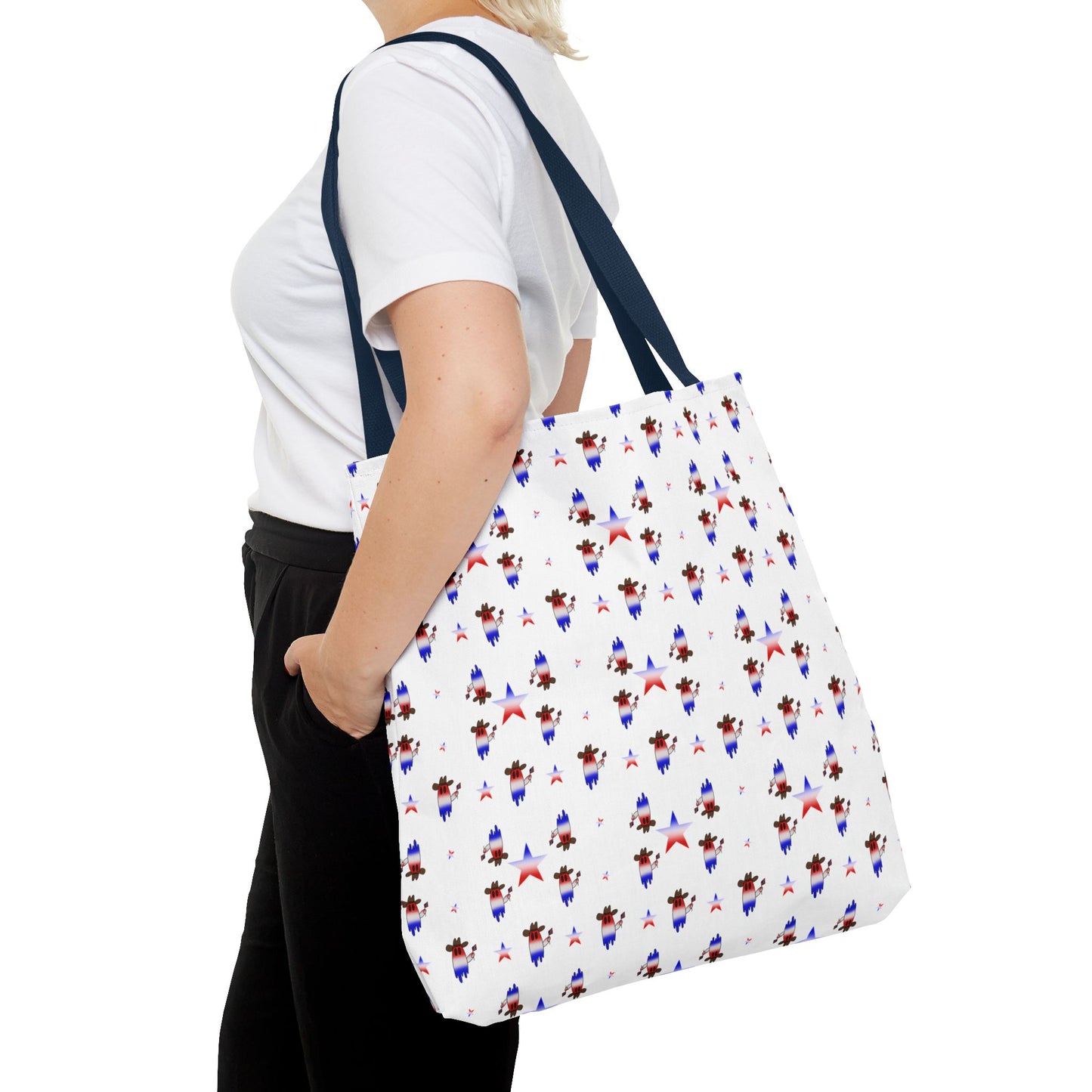 Patriotic Ghost Pattern Tote Bag – Red White Blue All-Over Print