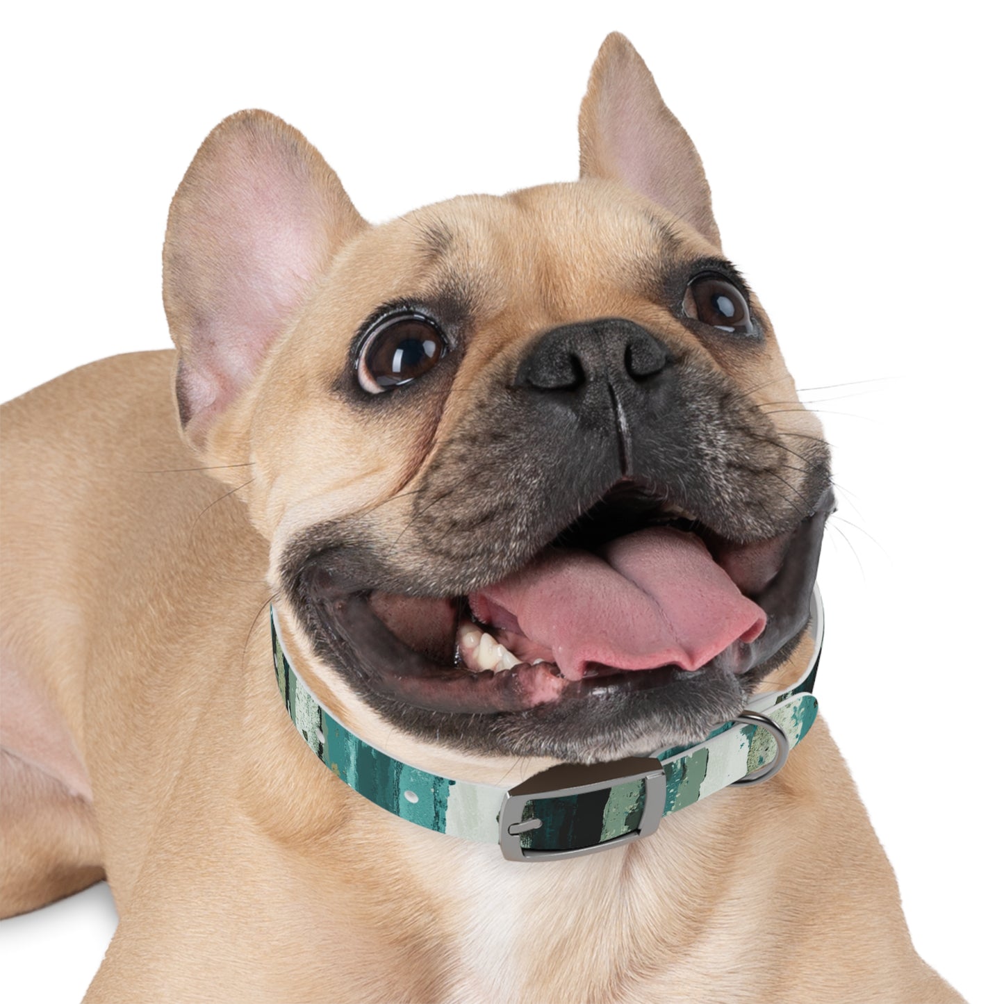 Teal Striped Abstract Dog Collar — Watercolor Brushstroke Pattern