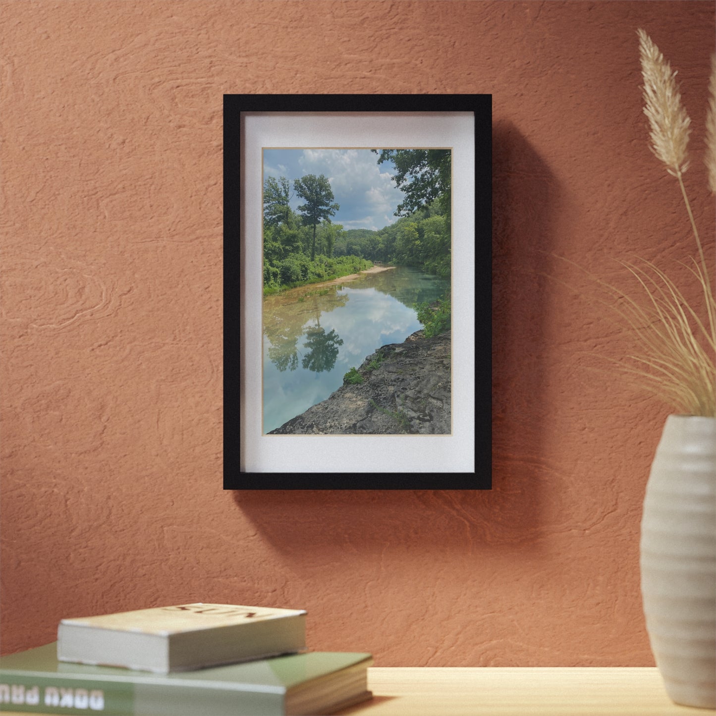 Black Framed Landscape Poster — River Reflection Wall Art