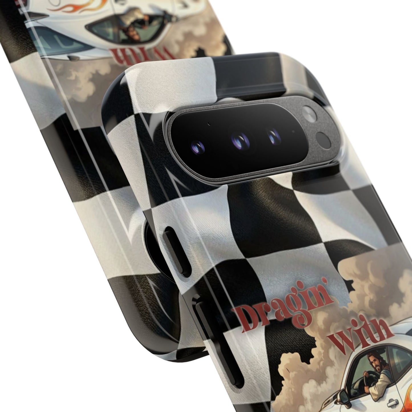 Phone Case — "Dragin' With Jesus" Racing Checkered flag - Samsung / Google phones