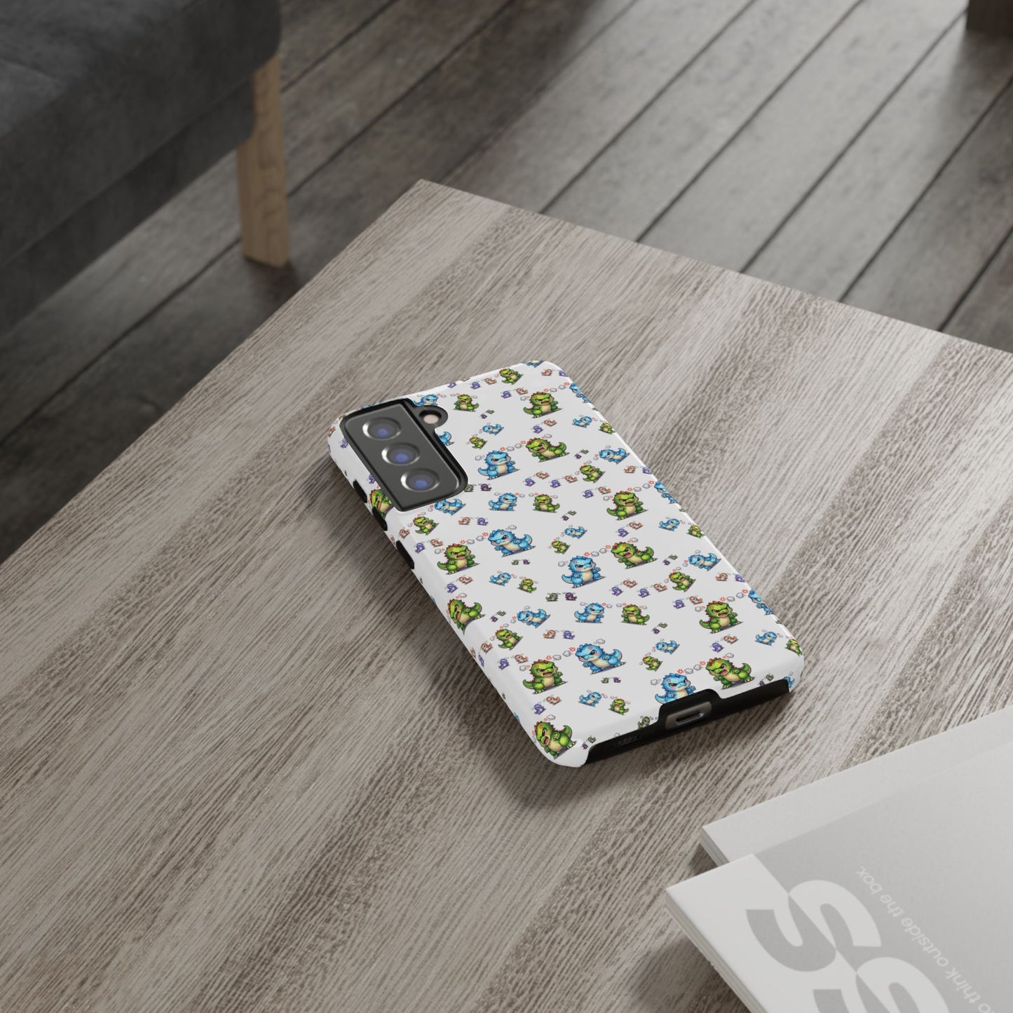Cute Dino Pattern Phone Case — Playful Cartoon Dinosaur Tough Phone Cover