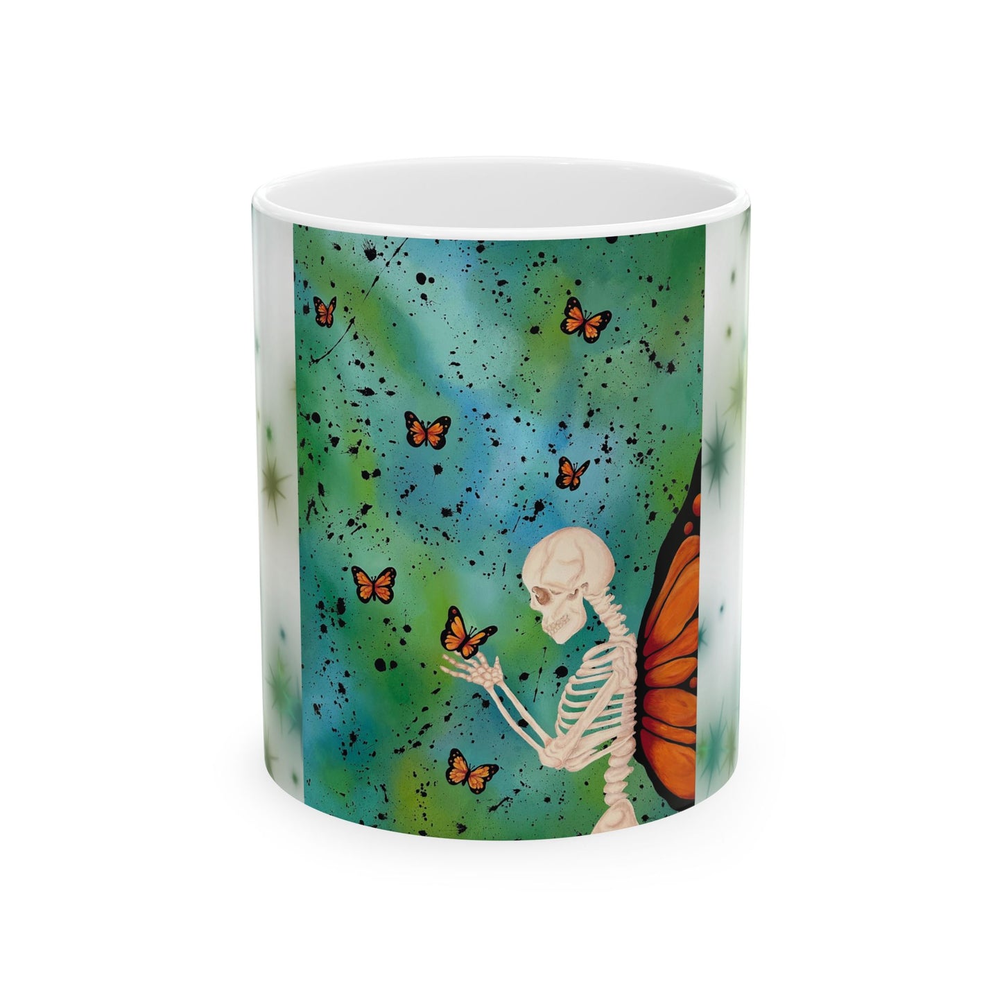 Butterfly Skeleton Ceramic Mug — Butterfly Wings Skeleton Art Coffee Cup (11oz/15oz)