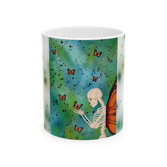 Butterfly Skeleton Ceramic Mug — Butterfly Wings Skeleton Art Coffee Cup (11oz/15oz)